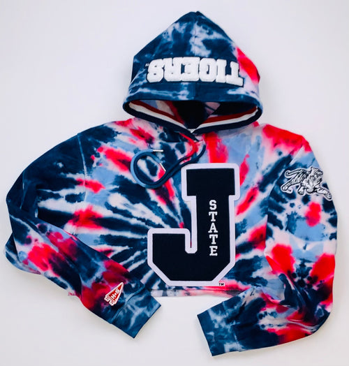 Jackson State Tigers Cropped Tie Dye “J State” Letterman Hoodie